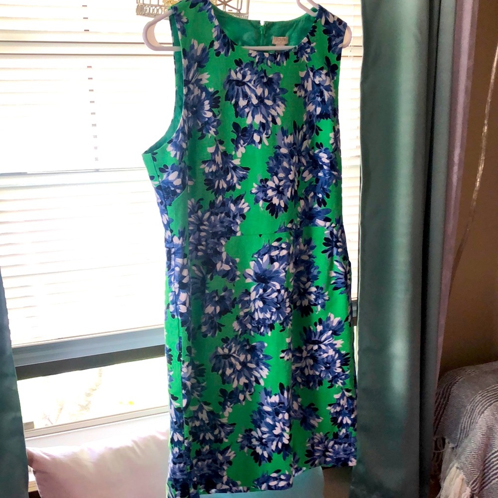 Green and blue flowed JCREW dress.